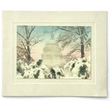 c1940 Vintage US Capitol Winter Hand-Colored Photograph Holiday Greetings Card - £19.87 GBP