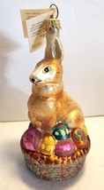 Christopher Radko EASTER Rabbit Bunny Glass Ornament Egg Basket  Tag 6.5 Inches - £58.97 GBP