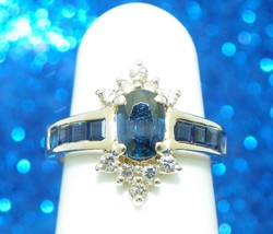 Sapphire &amp; Diamond Ring Accents Ring Real Solid 14k Yellow 3.6 G Size 3.25 - £471.54 GBP