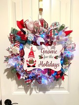 Handmade Christmas Gnome for the Holidays Ribbon Door Wreath 22 ins LED W36 - £67.78 GBP