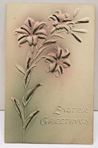 Easter Greetings Glitter Airbrushed Embossed Lily Flowers Udb Postcard D8 - £5.55 GBP