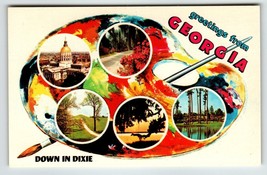 Postcard Greetings From Georgia Chrome Paint Pallet Paintbrush Down In Dixie - £6.67 GBP