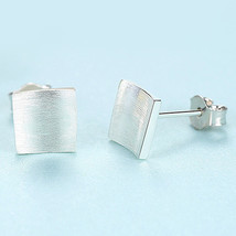 Square Geometric Earrings S925 Silver Earrings 14K Ear-Raising Design Brushed  - £10.98 GBP
