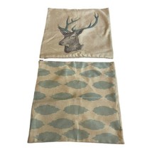 Set of 2 Burlap Square Elk Deer Matching Set Cloud Print Throw Pillow Covers 17” - £14.59 GBP