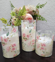 Shabby Chic Pink Roses Rose Flickering  LED Candles BATTERY OPERATED Set... - $42.99