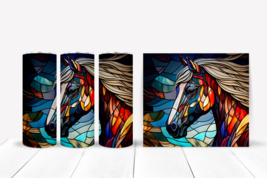 Stained Glass Horse Design 20oz Stainless Steel Skinny Tumbler - £19.18 GBP