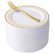 102Pcs Gold Plastic Plates &amp; 102Pcs Gold Plastic Forks - 7.5Inch Disposa... - $69.99