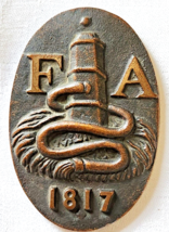 Vintage Cast Iron FA 1817 - Fire Association Small Plaque Miniature 3&quot; C... - £22.30 GBP