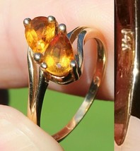 Estate Sale! 14k Gold Solid Ring Double Citrine Size 5.5 Womens Tested - £135.19 GBP