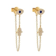 18k Gold Plated 925 Sterling Silver Evil Eye Hamsa back stud  Dangle Earrings - £15.75 GBP