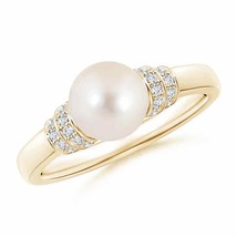 ANGARA Freshwater Pearl &amp; Pave-Set Diamond Ring for Women in 14K Solid Gold - £682.72 GBP