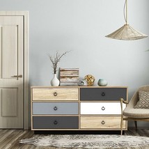 6 Drawers Double Dresser Accent Storage Tower for Bedroom Hallway Entryway - Co - £278.26 GBP