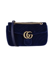 Gucci Gg Marmont Small Shoulder Bag In Velvet Women Blue One Size - $1,388.90