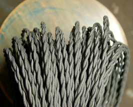 Steel Gray Twisted Cloth Covered Wire, Vintage Style Lamp Cord Antique Light Fan - £1.09 GBP