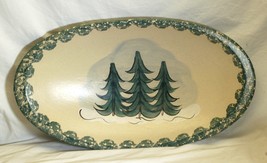 Stoneware Folk Art Oval Centerpiece Bowl Spongeware Pine Trees Country Craft - £134.94 GBP