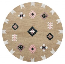 5 ft. Round Taupe Boho Chic Motif Area Rug - £116.72 GBP