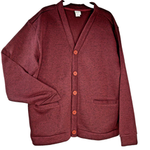 Haband Burgundy Black Poly Knit Grandpa Hipster 5 Button Cardigan Sweater L - £13.40 GBP