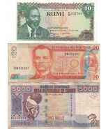 Kenya, Philippines, Guinea, Lot of 3 Different Banknotes, Old Issues - $18.46