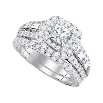 14kt White Gold Princess Diamond Halo Bridal Wedding Engagement Ring Set... - $3,699.00