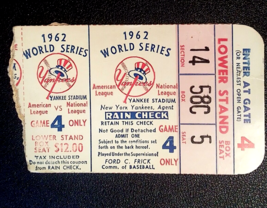 1962 World Series Game 4 Ticket STUB- - $72.00