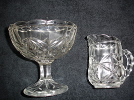 Pressed  Glass Sugar Bowl and Creamer - £11.77 GBP