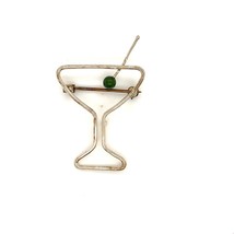 Vintage Signed Sterling Martini Cocktail Drink with Green Chrysoprase Brooch Pin - £31.58 GBP