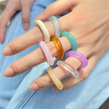 17KM Fashion Colourful Transparent Acrylic Resin Rings Set For Women Geometric S - £10.43 GBP