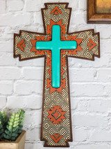 Southwestern Aztec Tribal Vectors Patterns Turquoise Canyon Ranch Wall Cross - £28.14 GBP