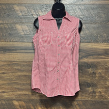 Brit And Bridle Shirt Women Medium Red White Gingham Country Western Tank - £9.04 GBP