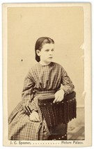 Antique CDV Circa 1860&#39;S Beautiful Young Girl Plaid Dress Spooner Picture Palace - £8.85 GBP