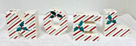 Vintage Japan Ceramic Christmas NOEL Letter Candleholders Candy Cane Holly - $90.21 CAD