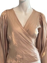 Shiny Women&#39;s Top Size Small Champagne Wrap Shirt Long Sleeve A. Peach T... - £11.79 GBP