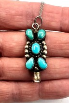 VTG Navajo Handmade Sterling Silver Turquoise Squash Blossom Pendant Nec... - $99.99