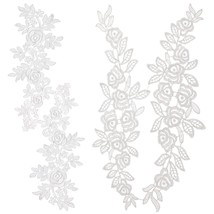 2 Pairs Whtie Flowers Patches Garment Applique Embroidery Diy Wedding Dr... - £13.36 GBP
