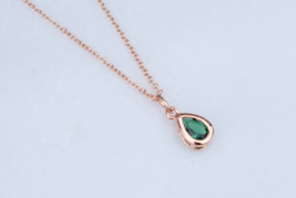 Emerald Teardrop Birthstone Necklace, Emerald Green Necklace - £80.70 GBP