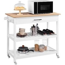 White Kitchen Island Cart with Drawer Storage Shelves and Locking Casters - $4,610.59 MXN
