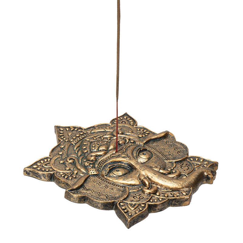 Golden Supreme Hindu God Ganapati Ganesha Head Mandala Flower Incense Ho... - $16.99