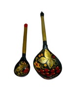 Vtg Russian Khokhloma Hand Painted Wooden Spoons Gold Floral Berry Lot S... - £18.45 GBP