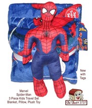 Marvel Spider-Man 3 Piece Kids Travel Set with Blanket, Pillow and Plush Toy NWT - £15.94 GBP