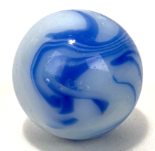 Big Vintage Marble - 26mm / 1&quot; - Milk Glass w/ Blue Swirl Patch - Masher - £7.57 GBP