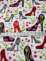 Tippy Toes Fabric by Dana Brooks for Henry Glass &amp; Co, Shoes,  White, 1 Yard - £11.44 GBP