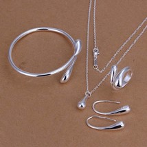 925 solid women silver Fashion Drop Ring Earring Necklace Bangle Set S222 - $9.80