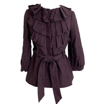 Anthropologie Tabitha Womens Coat Size 2 Wool Blend Ruffles Belted Lined Jacket - £23.02 GBP