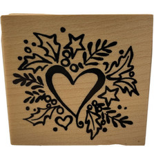 Christmas Heart Holly Berries Rubber Stamp PSX F-3040 Vintage 2000 New - £10.04 GBP