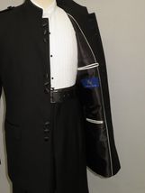 Mens Apollo  King  Banded Collarless suit Chinese Mandarin Wide leg AG91 Black image 6