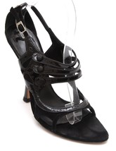 CHRISTIAN DIOR Black Patent Leather Suede Pump Peep Toe Strappy Heel 37.5 - £113.90 GBP