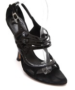 CHRISTIAN DIOR Black Patent Leather Suede Pump Peep Toe Strappy Heel 37.5 - £114.46 GBP