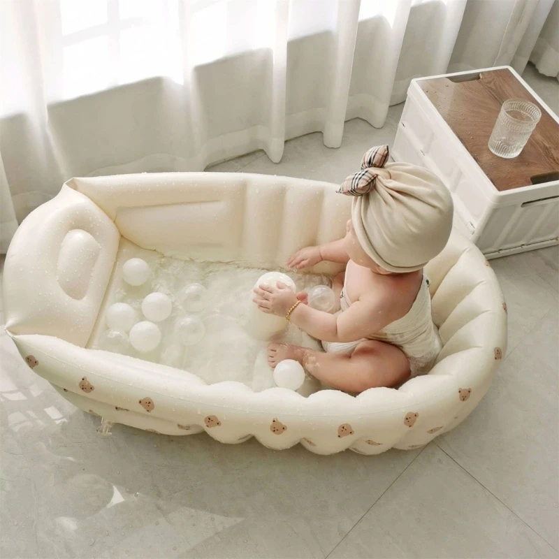 Cartoon Pattern Baby Inflatable Bathtub 90x55x30cm Foldable PVC Indoor Swimming - £37.94 GBP
