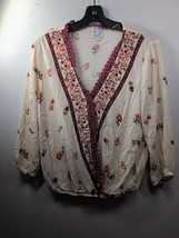 Blue Rain womens top size Small boho Floral deep v neck line stretchy - $9.90