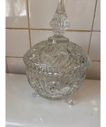 Vintage Crystal Cut Glass Footed Compote Candy Dish W/lid - $24.75
